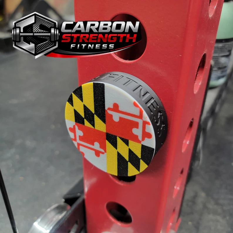 Gym Rack Bolt Covers – Maryland Flag Design